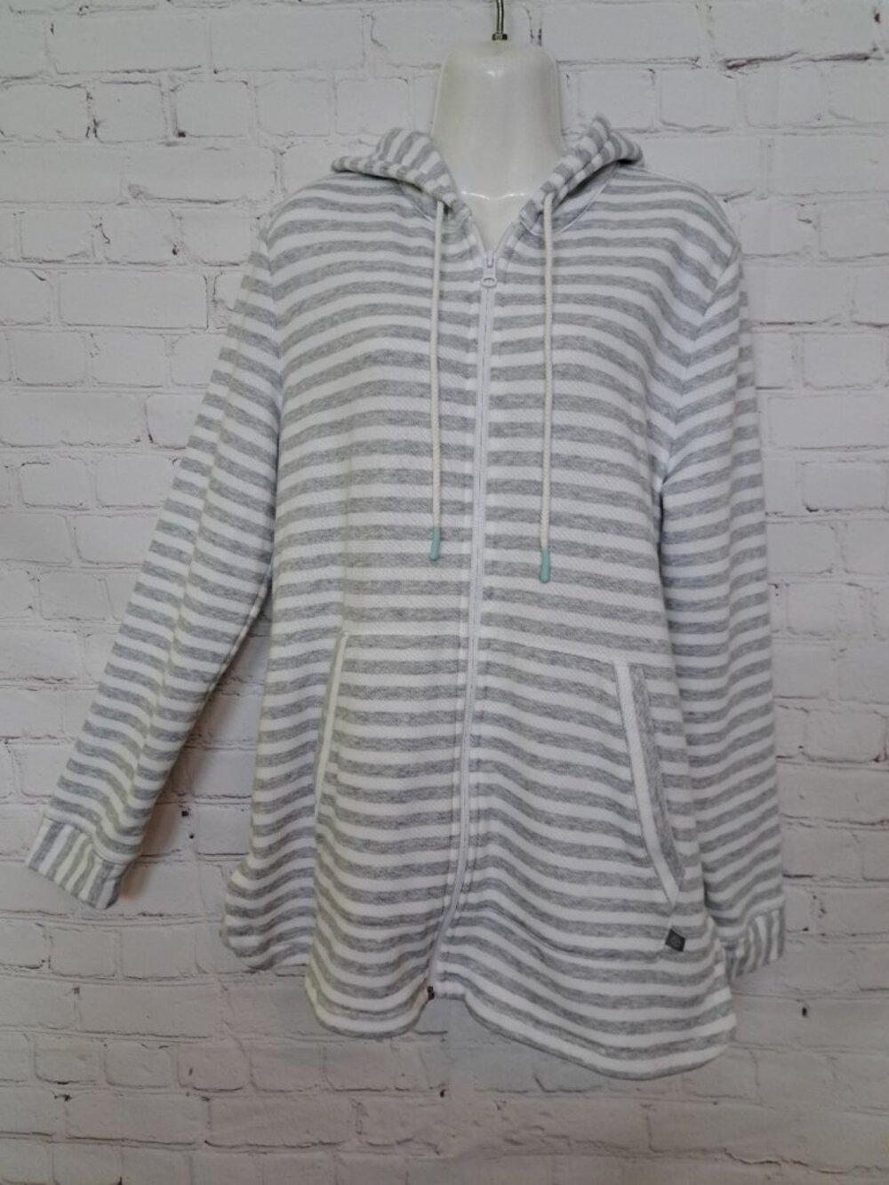 Talbots Cozy Comfy Striped Hooded Sweatshirt Size Large